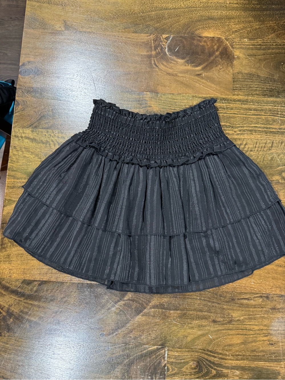 Juniors Katie J NYC Black Smocked Tiered Mini Skirt, size M